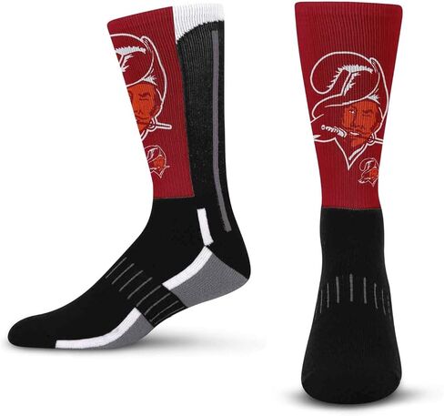 FBF NFL Youth V Curve Socks - Machine Washable - Poly-spandex blend - Perfect Fit and Durability for Active Young Athletes (Tampa Bay Buccaneers - Black) in Kuwait