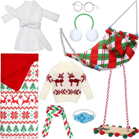 Aoriher 9 Pcs Christmas Doll Accessories Set Includes Sleeping Bag Bathrobe Mask Ear Muffs Scarf Glasses Hammock Sweater(Bulb) in Saudi Arabia