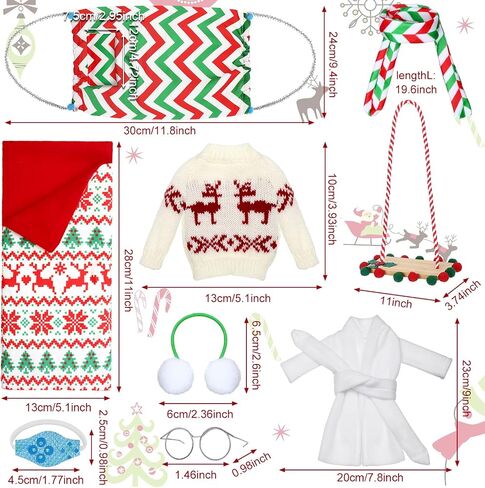 Aoriher 9 Pcs Christmas Doll Accessories Set Includes Sleeping Bag Bathrobe Mask Ear Muffs Scarf Glasses Hammock Sweater(Bulb) in Saudi Arabia