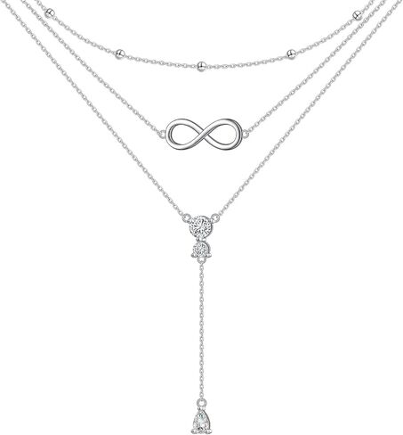 925 Sterling Silver Layered Necklace Double/Triple Multilayer Long Chain Infinity/Star Pendant Necklace Jewelry Gift for Women in Saudi Arabia