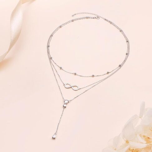 925 Sterling Silver Layered Necklace Double/Triple Multilayer Long Chain Infinity/Star Pendant Necklace Jewelry Gift for Women in Saudi Arabia