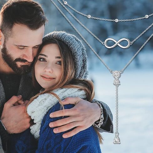 925 Sterling Silver Layered Necklace Double/Triple Multilayer Long Chain Infinity/Star Pendant Necklace Jewelry Gift for Women in Saudi Arabia