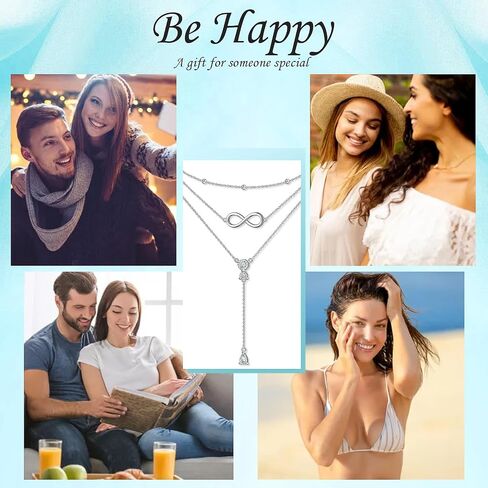 925 Sterling Silver Layered Necklace Double/Triple Multilayer Long Chain Infinity/Star Pendant Necklace Jewelry Gift for Women in Saudi Arabia