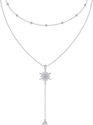 925 فضة الطبقات قلادة مزدوجة/ثلاثية متعددة الطبقات سلسلة طويلة إنفينيتي/دلاية شكل نجمة قلادة مجوهرات هدية للنساء in Kuwait