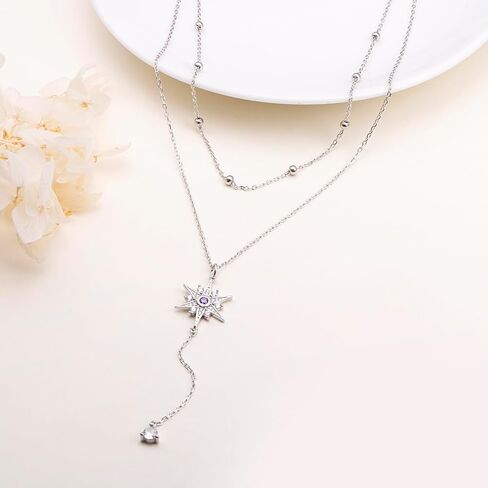 925 فضة الطبقات قلادة مزدوجة/ثلاثية متعددة الطبقات سلسلة طويلة إنفينيتي/دلاية شكل نجمة قلادة مجوهرات هدية للنساء in Kuwait