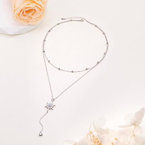 925 فضة الطبقات قلادة مزدوجة/ثلاثية متعددة الطبقات سلسلة طويلة إنفينيتي/دلاية شكل نجمة قلادة مجوهرات هدية للنساء in Kuwait