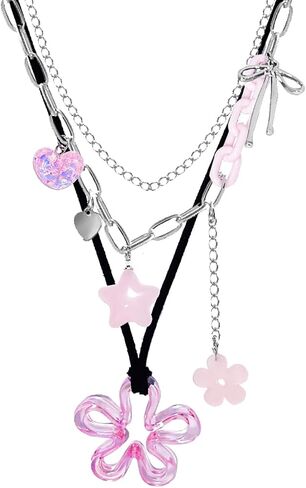 Y2K Necklaces，Kawaii Cutecore Colorful Preppy Aesthetic Choker Flower Necklaces for Women Trendy Stuff In Their 20s in Saudi Arabia