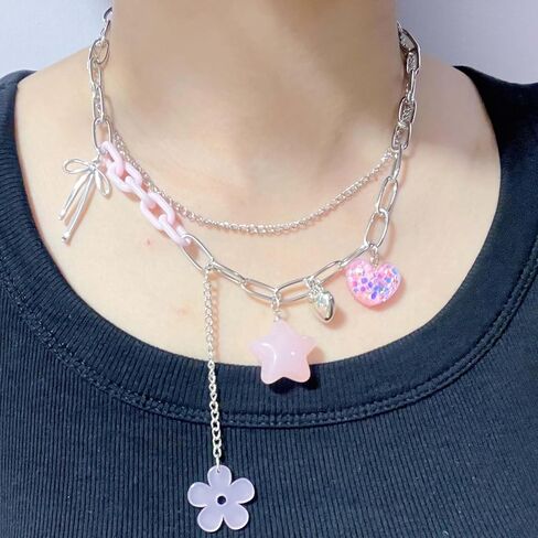 Y2K Necklaces，Kawaii Cutecore Colorful Preppy Aesthetic Choker Flower Necklaces for Women Trendy Stuff In Their 20s in Saudi Arabia