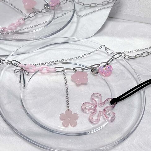 Y2K Necklaces，Kawaii Cutecore Colorful Preppy Aesthetic Choker Flower Necklaces for Women Trendy Stuff In Their 20s in Saudi Arabia