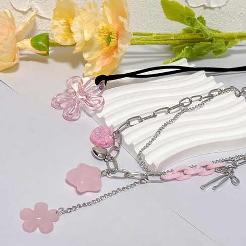 Y2K Necklaces，Kawaii Cutecore Colorful Preppy Aesthetic Choker Flower Necklaces for Women Trendy Stuff In Their 20s in Saudi Arabia