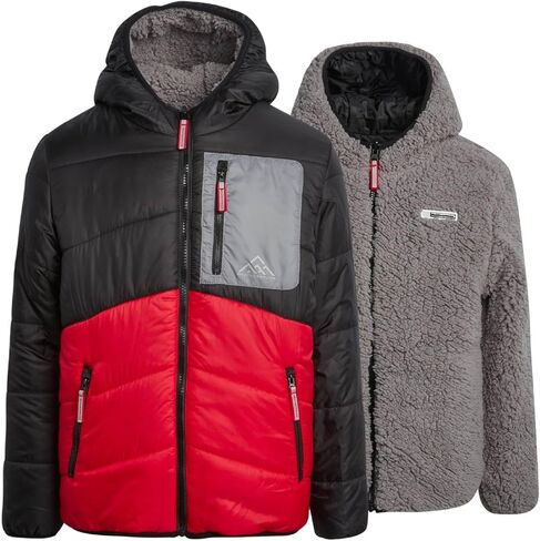 Weatherproof Mens Jacket - Full Zip Hooded Puffer to Sherpa Reversible Jacket - Cozy Outdoor Long Sleeve Hoodies for Men S-XL in Saudi Arabia
