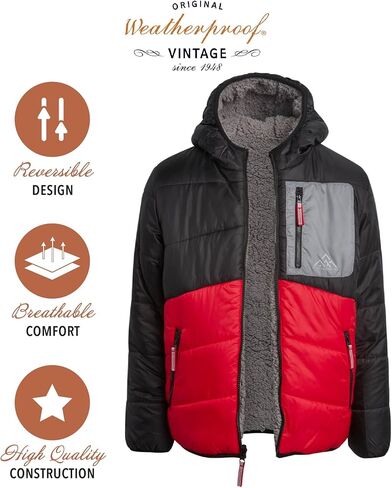 Weatherproof Mens Jacket - Full Zip Hooded Puffer to Sherpa Reversible Jacket - Cozy Outdoor Long Sleeve Hoodies for Men S-XL in Saudi Arabia