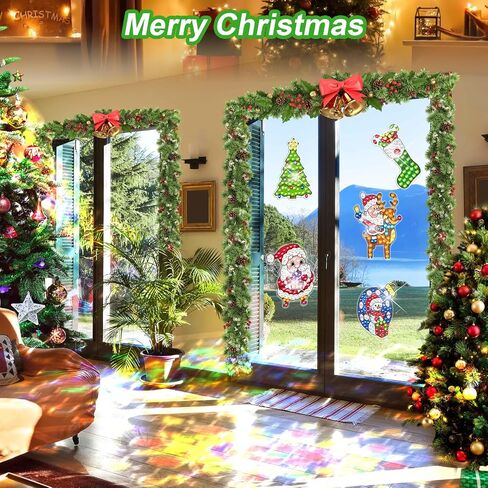 BSRESIN 5 Pcs Christmas Diamond Painting Window Clings, Window Stickers Diamond Art Kits for Xmas Home Decor, Diamond Painting Accessories, Diamond Art Kits Craft for Adults, Gifts in Kuwait
