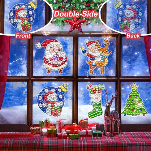 BSRESIN 5 Pcs Christmas Diamond Painting Window Clings, Window Stickers Diamond Art Kits for Xmas Home Decor, Diamond Painting Accessories, Diamond Art Kits Craft for Adults, Gifts in Kuwait