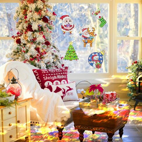 BSRESIN 5 Pcs Christmas Diamond Painting Window Clings, Window Stickers Diamond Art Kits for Xmas Home Decor, Diamond Painting Accessories, Diamond Art Kits Craft for Adults, Gifts in Kuwait