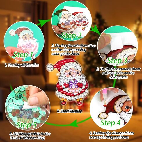 BSRESIN 5 Pcs Christmas Diamond Painting Window Clings, Window Stickers Diamond Art Kits for Xmas Home Decor, Diamond Painting Accessories, Diamond Art Kits Craft for Adults, Gifts in Kuwait