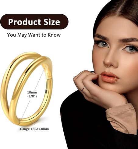 Oveta التيتانيوم مزدوجة هوب خواتم الأنف 18G 20G 16G الزنمة اللولب محارة ثقب المجوهرات الغضروف هوب القرط، الفضة / الذهب in Kuwait
