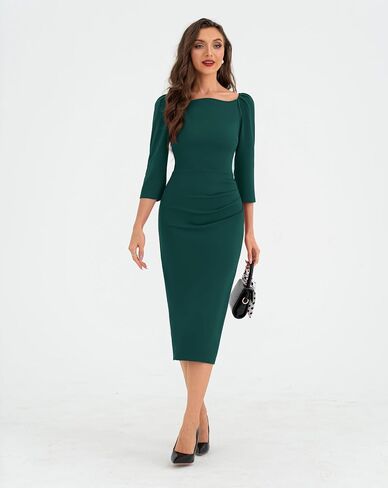 Belle Poque Womens Midi Pencil Dresses 3/4 Sleeve Sheath Dress Vintage Cocktail Slim Dress Work Bodycon Dress in Saudi Arabia