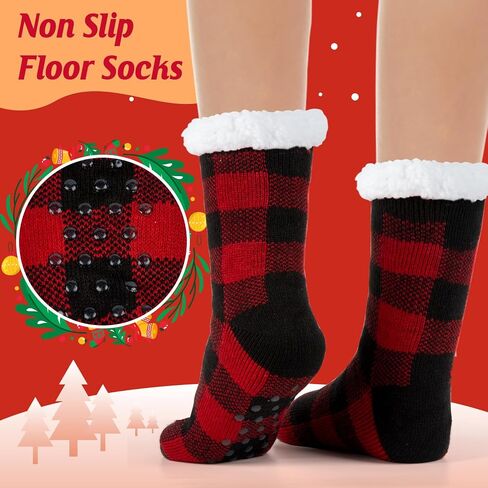 HONGTEYA عيد الميلاد النساء النعال جوارب غامضة الشتاء الجوارب الدافئة سميكة مع القابضون عدم الانزلاق لينة مريحة الصوف بطانة هدايا عيد الميلاد الجوارب in Kuwait