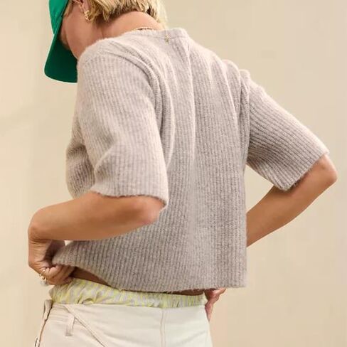 ICNGLKSND Women's Short Sleeve Cardigan Button Down Open Front Round Neck Shrug Knit Solid Color Tops in Kuwait