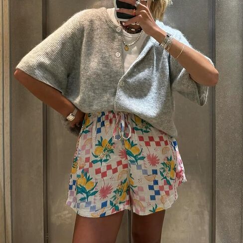 ICNGLKSND Women's Short Sleeve Cardigan Button Down Open Front Round Neck Shrug Knit Solid Color Tops in Kuwait