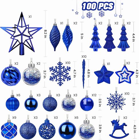 SHareconn 100pcs Christmas Tree Decorations Ornaments Set, Shatterproof Plastic Baubles Decorative Balls for Xmas Tree Decor Holiday Wedding Party, White in Saudi Arabia