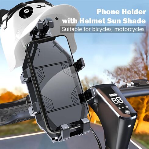 Bike Phone Holder with Waterproof Sun Shade Umbrella, Motorcycle Handlebar Cell Phone Clamp with Mini Helmet, 360 Degree Rotatable Adjustable Motorcycle Phone Mount Rain Shield Sun Shade (Black&White) in Saudi Arabia