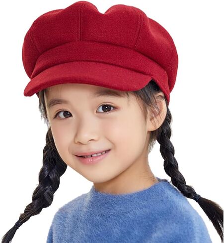 Kids Boys Girls Youth Newsboy Cap Adjustable Visor Wool Beret Hats Vintage Octagonal Hat in Kuwait