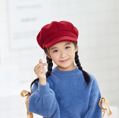 Kids Boys Girls Youth Newsboy Cap Adjustable Visor Wool Beret Hats Vintage Octagonal Hat in Kuwait