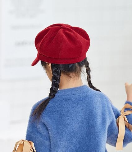 Kids Boys Girls Youth Newsboy Cap Adjustable Visor Wool Beret Hats Vintage Octagonal Hat in Kuwait