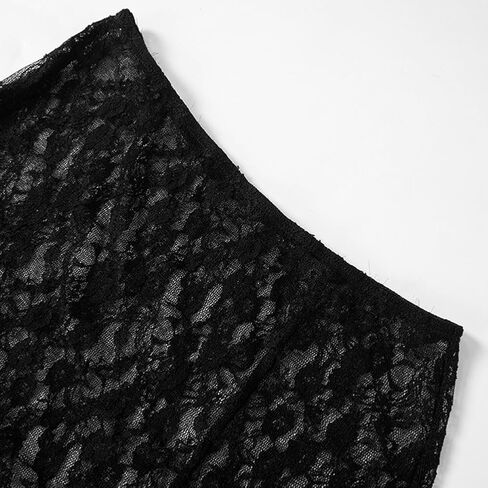 Women's Sexy High Waist Split Black Floral Lace Print Sheer Mesh Midi Skirt Pleated Asymmetrical Cut Out Maxi Skirt for Party in Saudi Arabia