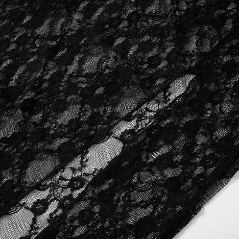 Women's Sexy High Waist Split Black Floral Lace Print Sheer Mesh Midi Skirt Pleated Asymmetrical Cut Out Maxi Skirt for Party in Saudi Arabia