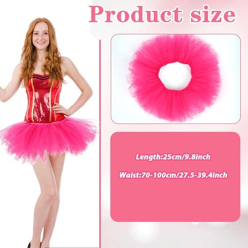 Pink Tutu Skirts for Women Hot Pink Tulle Tutu for Women Adults 5 Layered Elastic 80s Ballet Bubble Dance Short Tulle Skirt Pink Tutu Costume for Rave Party Festival Halloween Running in Saudi Arabia