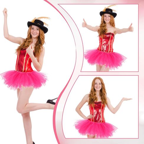 Pink Tutu Skirts for Women Hot Pink Tulle Tutu for Women Adults 5 Layered Elastic 80s Ballet Bubble Dance Short Tulle Skirt Pink Tutu Costume for Rave Party Festival Halloween Running in Saudi Arabia