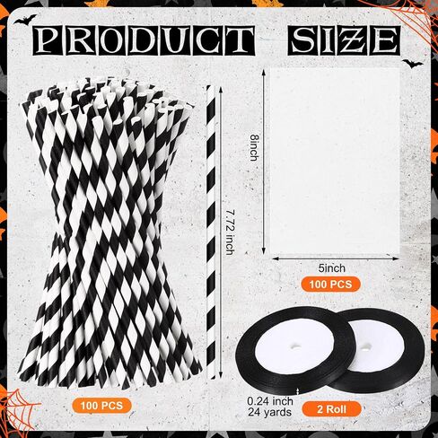 Yexiya 100 Pcs Halloween Witch Broomstick Cellophane Treat Bag DIY Set Halloween Candy Cookie Treat Bags with Ribbons Straws for Halloween Trick or Treat Party Supplies(Orange) in Saudi Arabia
