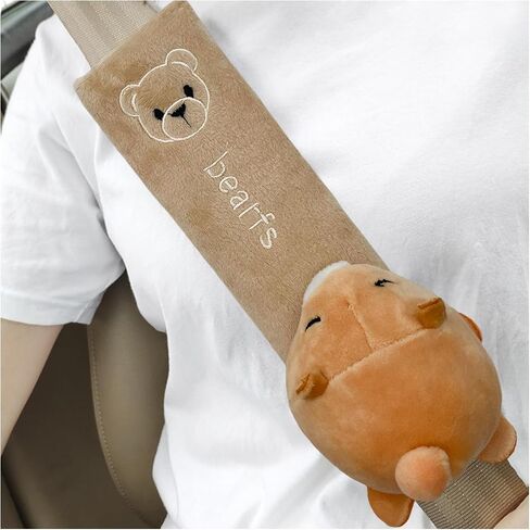 2 PCS Cute Car Seat Belt Pads, Soft Comfortable Cartoon Seat Belt Strap Cover Cushion Pad, Universal Shoulder Strap Pad for Seatbelt and Bag Backpack Strap, Car Accessories (Bear) in Kuwait