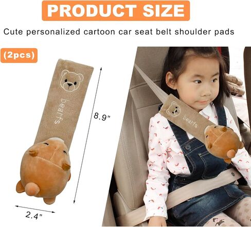 2 PCS Cute Car Seat Belt Pads, Soft Comfortable Cartoon Seat Belt Strap Cover Cushion Pad, Universal Shoulder Strap Pad for Seatbelt and Bag Backpack Strap, Car Accessories (Bear) in Kuwait