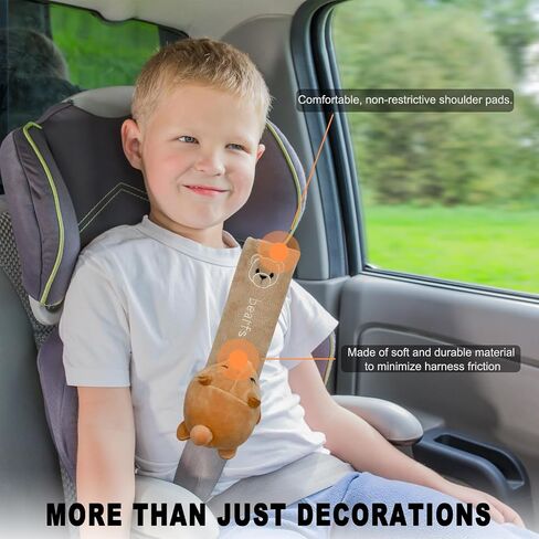 2 PCS Cute Car Seat Belt Pads, Soft Comfortable Cartoon Seat Belt Strap Cover Cushion Pad, Universal Shoulder Strap Pad for Seatbelt and Bag Backpack Strap, Car Accessories (Bear) in Kuwait