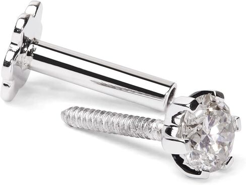 0.02ct Real Diamond 14k White Gold Nose Ring with Internally Threaded Screw Post also used as Lip Labret Monroe Stud in Kuwait