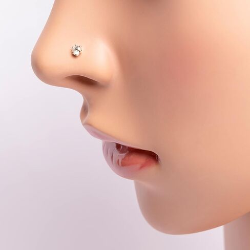 0.02ct Real Diamond 14k White Gold Nose Ring with Internally Threaded Screw Post also used as Lip Labret Monroe Stud in Kuwait