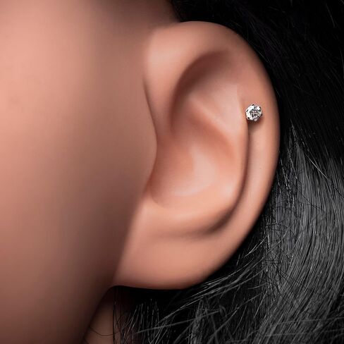 0.02ct Real Diamond 14k White Gold Nose Ring with Internally Threaded Screw Post also used as Lip Labret Monroe Stud in Kuwait