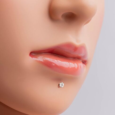 0.02ct Real Diamond 14k White Gold Nose Ring with Internally Threaded Screw Post also used as Lip Labret Monroe Stud in Kuwait