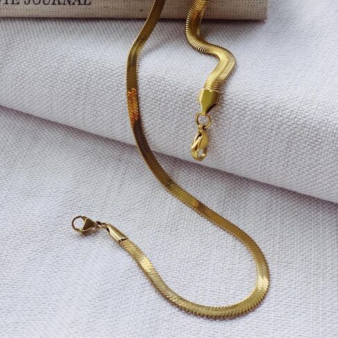 Plated Necklace Chain, Stainless Steel Chain With 18K Gold Plated Finish, Waterproof Herringbone Chain Necklace, 16 Inches Long Chain With 2" Extender in Saudi Arabia