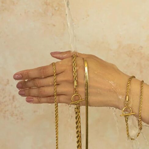 Plated Necklace Chain, Stainless Steel Chain With 18K Gold Plated Finish, Waterproof Herringbone Chain Necklace, 16 Inches Long Chain With 2" Extender in Saudi Arabia