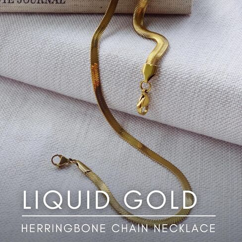 Plated Necklace Chain, Stainless Steel Chain With 18K Gold Plated Finish, Waterproof Herringbone Chain Necklace, 16 Inches Long Chain With 2" Extender in Saudi Arabia