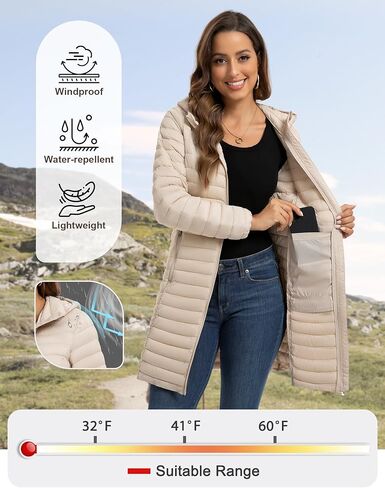 ROYAL MATRIX Packable Puffer Jacket for Women Lightweight Hooded Quilted Long Travel Puffer Coat in Saudi Arabia
