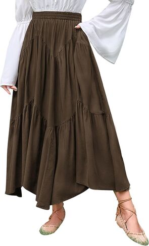 تنورة Scarlet Darkness ماكسي للنساء ذات خصر عالٍ وكشكشة وتنانير طويلة من عصر النهضة مع جيوب in Kuwait