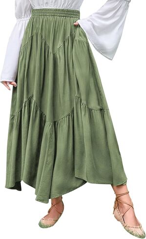 Scarlet Darkness Maxi Skirt for Women High Waist Ruffle Flowy Renaissance Long Skirts with Pockets in Saudi Arabia