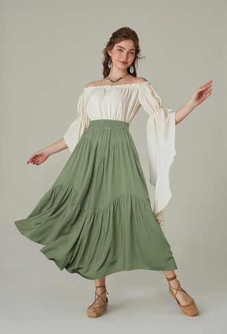 Scarlet Darkness Maxi Skirt for Women High Waist Ruffle Flowy Renaissance Long Skirts with Pockets in Saudi Arabia