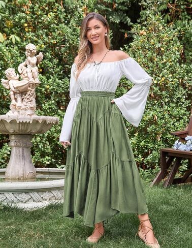 Scarlet Darkness Maxi Skirt for Women High Waist Ruffle Flowy Renaissance Long Skirts with Pockets in Saudi Arabia